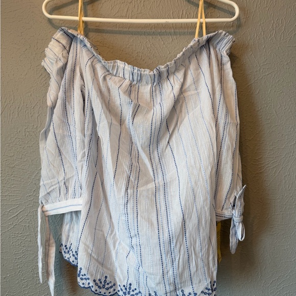 Off the shoulder Democracy Blue and White Striped Blouse - Picture 6 of 6